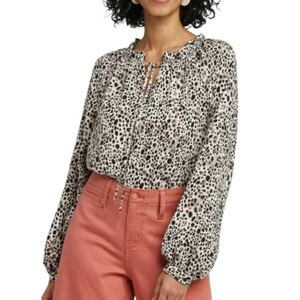 A New Day A.N.D. Black and White Animal Print Blouse NWT Size Large